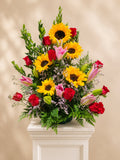 Rose Basket with Sunflowers