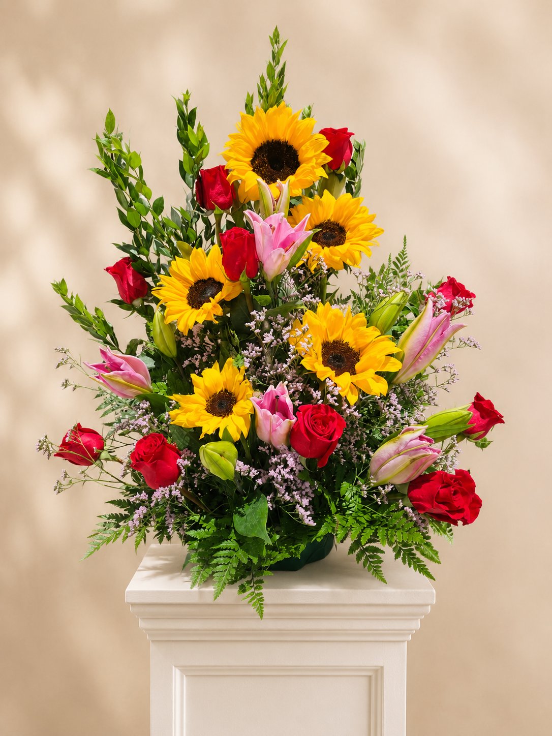 Rose Basket with Sunflowers