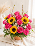 Roses/sunflower pot arrangement